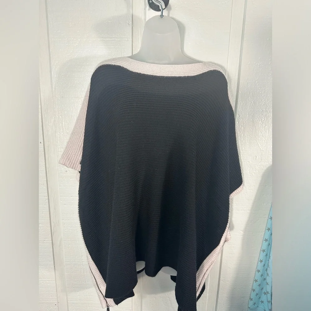 JENNIE LIU Women's Cashmere Blend Rib Knitted Poncho Sweater One Size NW…
